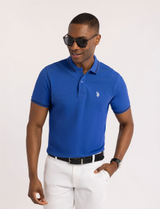 SNAP BUTTON TIPPED PIQUE POLO SHIRT