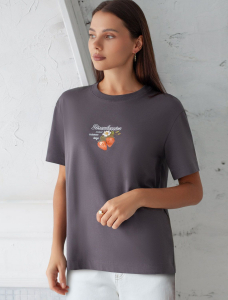 Футболка с принтом свободная эластичная из премиального хлопка