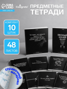 Тетради предметные «На чёрном», 10 предметов, 48 листов, со справочным материалом, обложка из мелованного картона