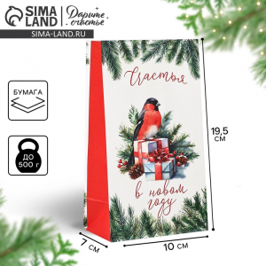 Пакет подарочный без ручек «Счастья в Новом году», 10?19.5?7 см
