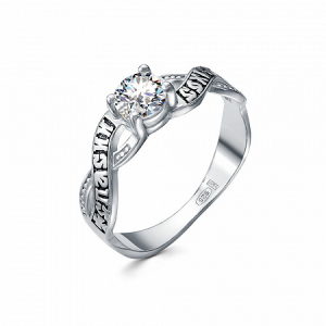 Кольцо с фианитом выборочное чернение серебро 925*