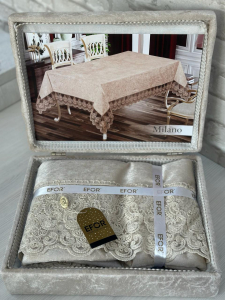 Скатерть EFOR MiLANO 160*220 в сундучке прямоугольная капучино (CAPI)