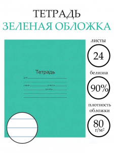 Тетрадь 24 листа в линейку «Зелёная обложка», плотность 60 г/м?