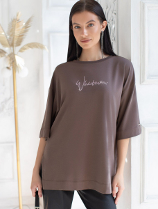 Футболка оверсайз с принтом стразами из премиального хлопка с эластаном