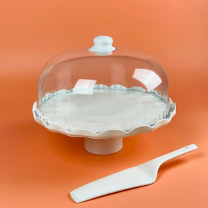 133-430 Тортовница 28см на ножке с крышкой и лопаткой ШАРМЕЛЬ в под.уп.(х4)Фарфор