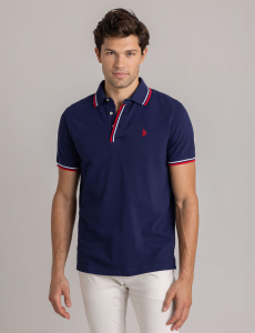 SIGNATURE STRIPE RIB TIPPED TRIM POLO SHIRT