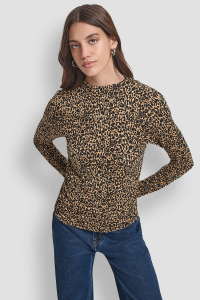 SIDE RUCHED HIGH NECK LONG SLEEVE TOP WITH RHINESTONE