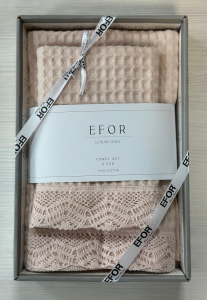 Набор вафельных полотенец EFOR из 2-х предметов (50*90 и 70*140) WAFFLE SOMON персиковый гипюр