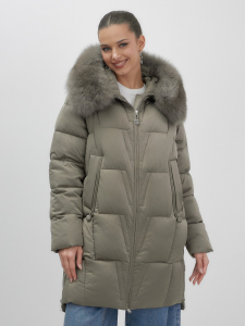 Пальто зимнее утепленное с мехом и капюшоном тренд коричневого цвета 7630K