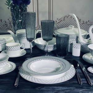 145-593 Обеденный сервиз 105пр. ВЕРСАЛЬ СЕРЕБРО в под.уп.(х0,5)Костяной фарфор