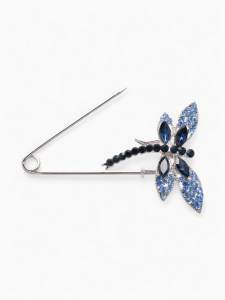 Булавка «Стрекоза» 7.5 см, синяя в серебре