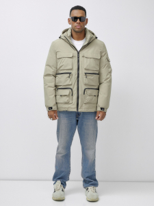 Куртка спортивная мужская зимняя с капюшоном бежевого цвета 3222B