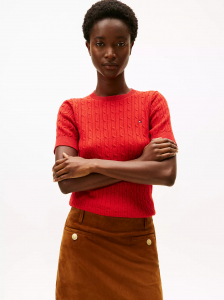 Short-Sleeve Cable Knit Shimmer Sweater