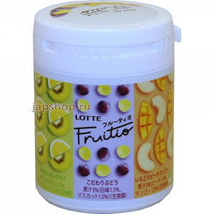 Lotte Fruitio Assorted Family Bottle Жевательная резинка, ассорти 3 вкуса, подушечки, банка, 143 гр (4903333244454)