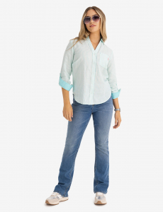 STRIPE ROLL SLEEVE WOVEN SHIRT