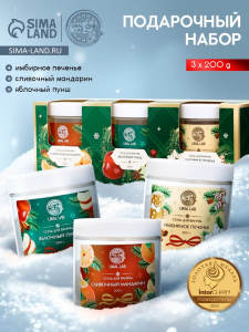 Соль для ванны, набор 3 шт. ? 200 г, мандарин, яблочный пунш, имбирное печенье, URAL LAB