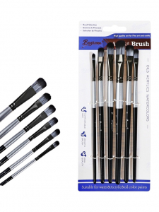 Набор кистей синтетика (№2.4,6.8,10.12) плоские, закругленные, 6 штук