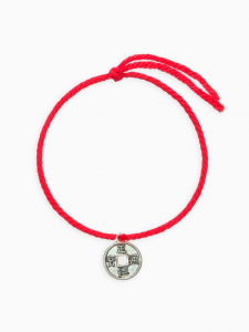 Браслет-оберег «Красная нить» на богатство, монетка, цвет серебро, 35 см