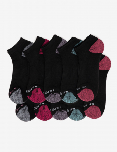 LADIES 10PK BLACK LOW CUT TIPPED SOCKS