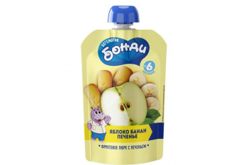 «Бегемотик Бонди», пюре фруктовое «Яблоко, банан, печенье», 90 г