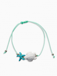 Браслет на нити «Звезда и Черепашка», серый в серебре