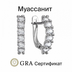 Серьги с муассанитом родированные серебро 925*