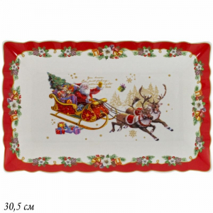 205-303 Прямоугольное блюдо 30,5см  НОВЫЙ ГОД в под.уп.(х12)Фарфор