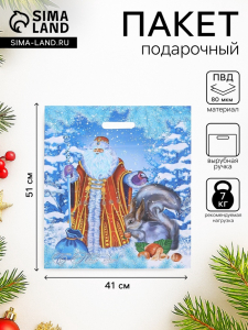 Пакет подарочный новогодний «Дед Мороз и Снегурочка», полиэтиленовый с вырубной ручкой, 41?51 см