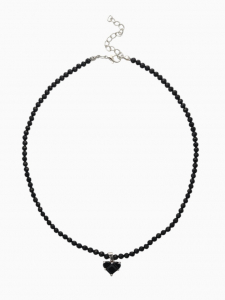 Чокер из бисера «Хрусталь», сердце, чёрный в серебре, 36 см + 5 см доп, цепочка
