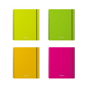 Тетрадь на спирали, 80 листов в клетку, ErichKrause Neon, пластиковая обложка, на резинке, МИКС