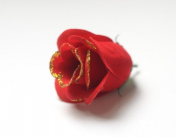 Искусственные цветы, Голова бутона розы бархатная с золотом для ветки, венка красный