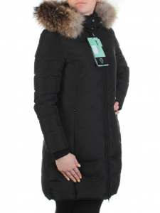 YW-17013 BLACK Пальто женское зимнее (био-пух, натуральный мех лисицы)