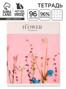 Тетрадь в клетку, 96 листов А5 на скрепке, Flowers, обложка мелованный картон 230 г внутренний блок №1, белизна 96%