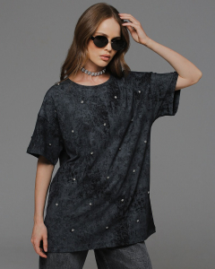 Футболка оверсайз с заклёпками-кристаллами FMB004