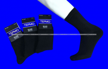 3 ПАРЫ - Термоноски мужские ШЕРСТЬ внутри махра ЧЕРНЫЕ арт. 1553