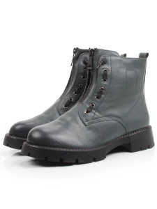 04-XKL21-162M GREY/GREEN Ботинки зимние женские (натуральная кожа, натуральный мех)