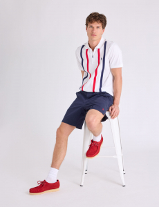 VERTICAL STRIPE JERSEY POLO SHIRT WITH ZIPPER