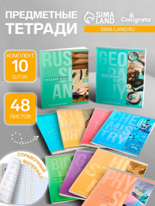 Тетради предметные Calligrata «Полоса», 10 предметов, 48 листов, со справочным материалом, обложка из мелованного картона