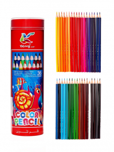 Карандаши 36 цветов, в металл тубусе, трехгранные, деревянные, Морские обитатели