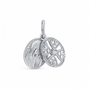 Образ (БМ Казанская) из серебра литье с фианитом родированный