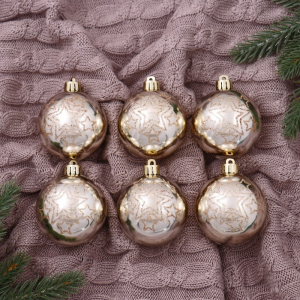 Ёлочные игрушки «Эмили звёзды», шары новогодние, d=6 см, набор 6 шт., золото