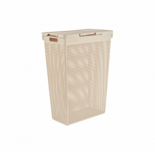 Корзина для белья ЛОФТ 50л узкая с крышкой  латте