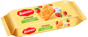 «Яшкино», печенье со вкусом земляники со сливками, 215г