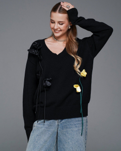 Джемпер вязаный с тюльпанами DJK003