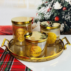 588-726 Набор из 3 банок для сыпучих продуктов 800/650/500мл. на подносе в под.уп.(х6)Стекло