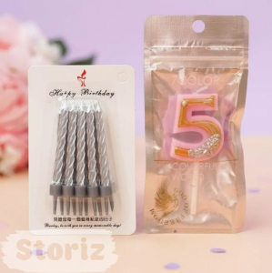Комплект свечей цифра -5-(Patterned Pink) + 1 упаковка серебристые 10 шт.