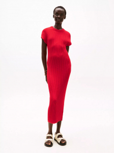 Ribbed Cap-Sleeve Midi Sweater Dress