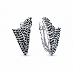 Серьги с фианитом родированные серебро 925*