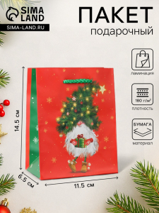 Пакет подарочный «Новогодний домовёнок», 11.5?14.5?6.5 см
