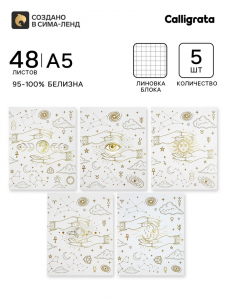 Тетрадь 5 штук, 48 листов в клетку Calligrata «Таро», блок офсет, 5 видов